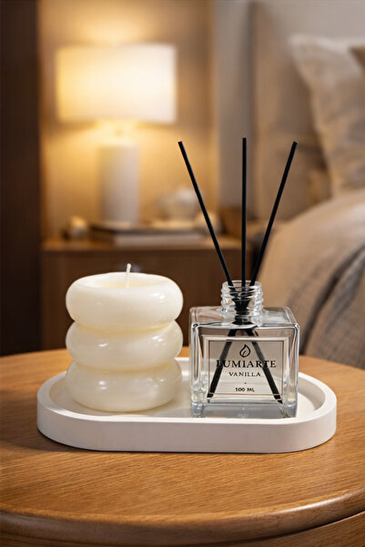 Lumiarte Vanilya Oda Kokusu Çubuklu Difüzör 100 Ml & Dekoratif Mum & Tepsi 3’...