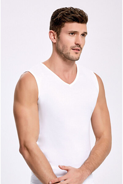 İlke Men'S, 100% Cotton, Ribbed, V-Neck, Pack of 6 White Undershirts