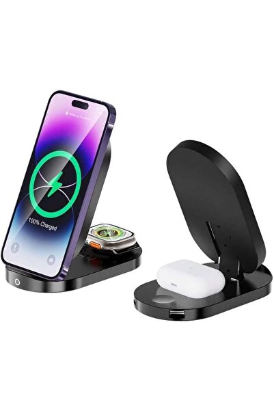 Green Lion Wireless Charger 3 in 1 Foldable 15W - Black