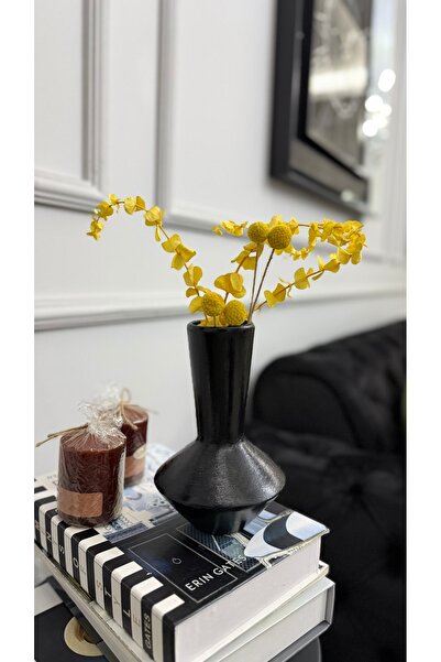 Store Siyah Dekoratif Seramik Vazo yükseklik 18cm (çiçek dahil değildir)