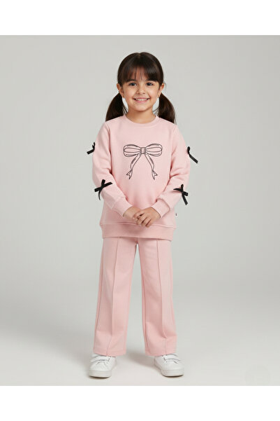 Ege Bebek Be Careful! Girl's Bow Detailed Wide Leg 4-10 Years Old Transitiona...