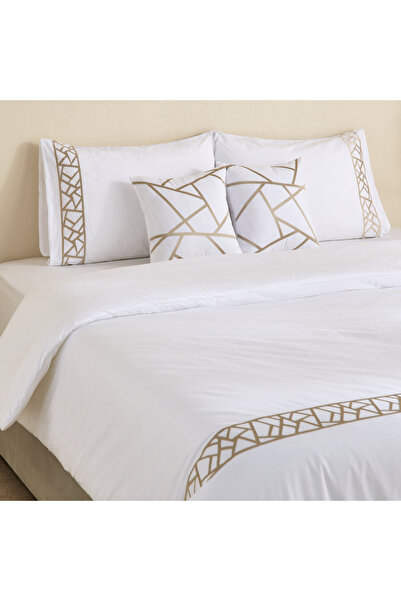 Home Box White Haven Geo Lux 5-Piece Embroidered Cotton King Comforter Set - ...