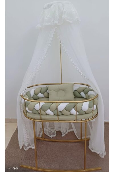 ZEE STAR سرير اطفال فاخر من الاخر مصنع من الحديد الذهبي مع ناموسية قماش مخمل ناعم