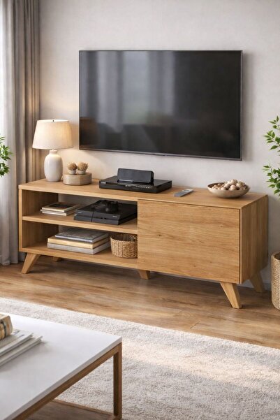 Bladimo TV Ünitesi TV Sehpası Raflı Kapaklı TV Sehpası 100 X 35 MONO ÇAM