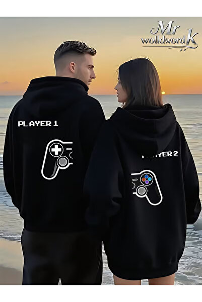 Ciel Lune Set de 2 hanorace cu glugă imprimate pentru cupluri, Player 1 Playe...