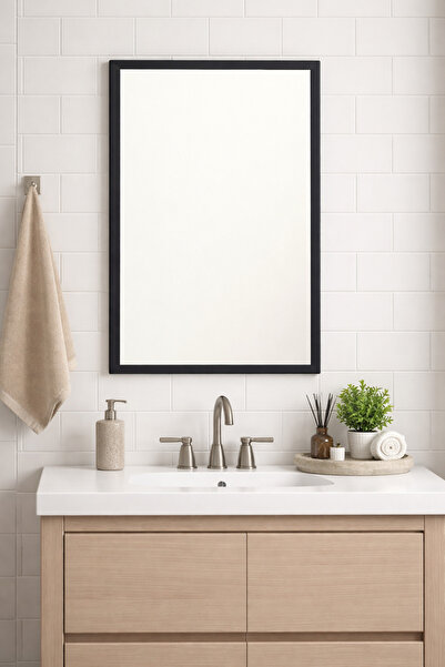 SADANHOME Rectangular wall mirror with black frame - 70x50 cm, a modern decorative mirror for home and office