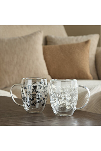 Home Box كوب زجاجي من البوروسيليكات من زين، قطعتان، مطبوع اقتباسات إيجابية، ب...