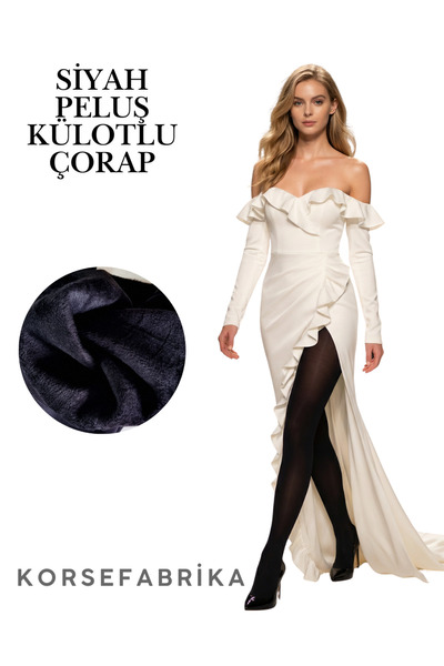 korsefabrika trend mood store Ciorapi negri termici de iarnă, călduroși, cu interior de pluș