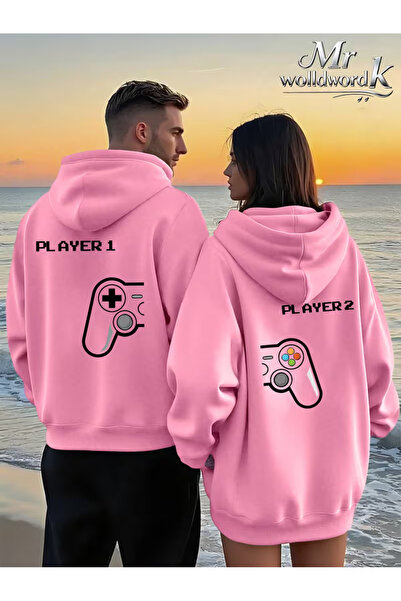 Ciel Lune Set de 2 hanorace cu glugă imprimate pentru cupluri, Player 1 Playe...