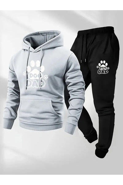 Massgai Unisex Dog Dad Printed Hooded Oversized Bottom-Top Set Jogger Cotton Tracksuit Set