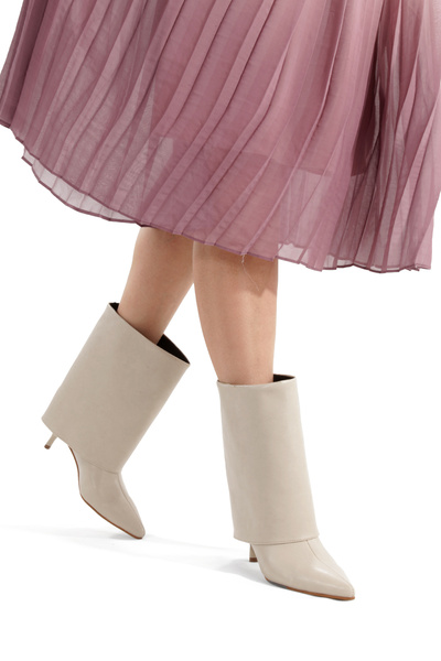 PİMORA Skin-Colored Long Boots Pointed Toe 5 cm Thin Heel New Season