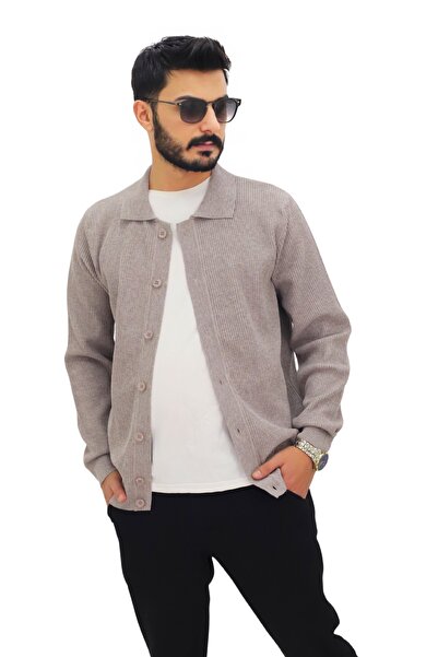 Elchee cardigan tricotat cu nasturi bej pentru bărbați