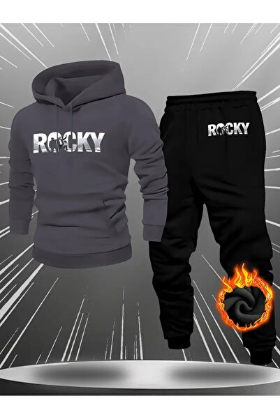 Massgai Unisex Rocky Printed Hooded Oversized Bottom-Top Set Jogger Cotton Tracksuit Set