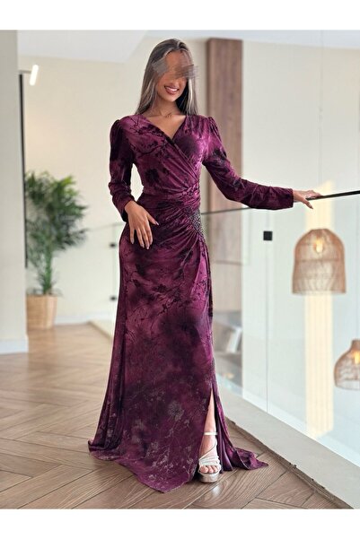 Generic dark purple velvet evening dress