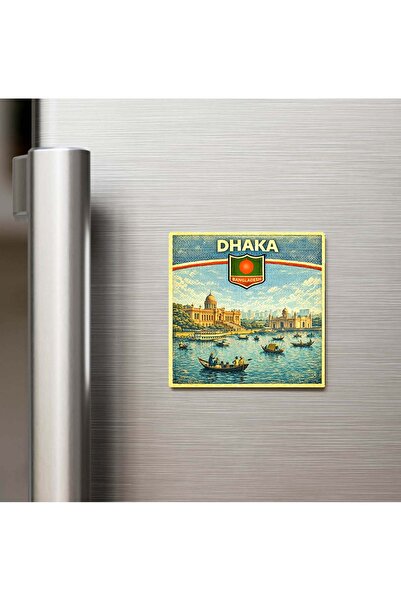 iBerk Retro Bangladeş Dakka Şehri Temalı Vintage Baskılı Buzdolap Magneti Kar...