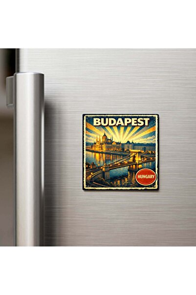 iBerk Mıknatıslı Buzdolap Magneti - Vintage Budapeşte Şehri Temalı - 9x9 cm