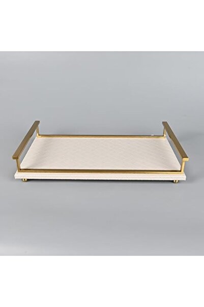 Generic Rectangular Faux Leather Serving Tray 45x28 cm with Copper Steel Frame
