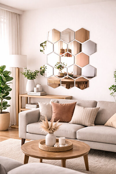 mablelabs Dekoratif Altıgen Pleksi Ayna (Bal Peteği Model)