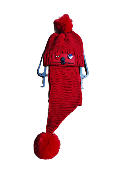 FuryaTedarik Children's Scarf and Beanie Set with Superhero Figures - Winter Set with Pompoms