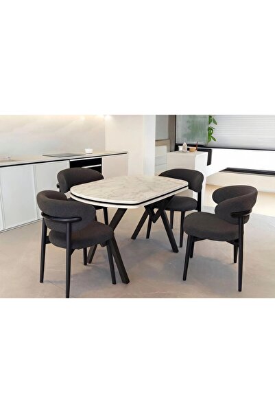 Avenza living GOFRET MASA POLO SANDALYE MUTFAK SETİ (4 SANDALYE + 70X120 MASA)