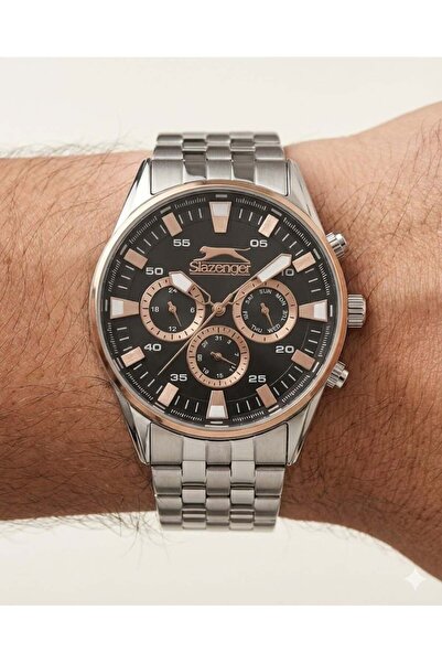 Slazenger ساعة يد رجالية متعددة الوظائف |   حافظة فولاذية مقاس 45 ملم، سوار م...