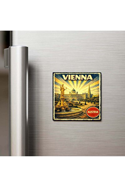 iBerk Vintage Viyana Şehri Temalı Baskılı Buzdolap Magneti Kare – 9x9 cm