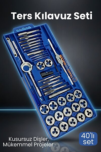 Transformacion 40 Parça Profesyonel Metrik Ters Kılavuz ve Pafta Seti - Hassa...