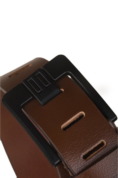 DeepSEA Light Brown 100% Genuine Leather Men's Belt with Black Buckle Thick Tongue Adjustable Domestic Production 2502655