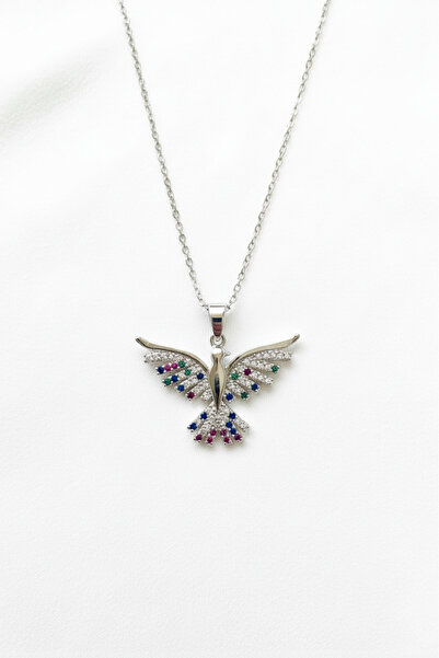 özgül takı ve tasarım Stainless Steel Gold Color Colorful Zircon Stone Swan Women's Necklace