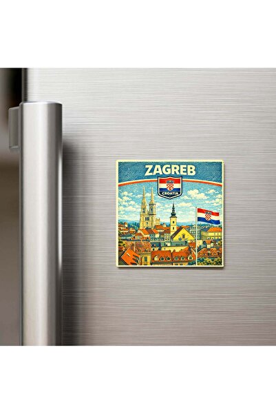 iBerk Mıknatıslı Buzdolap Magneti - Retro Hırvatistan Zagreb Şehri Temalı Vin...