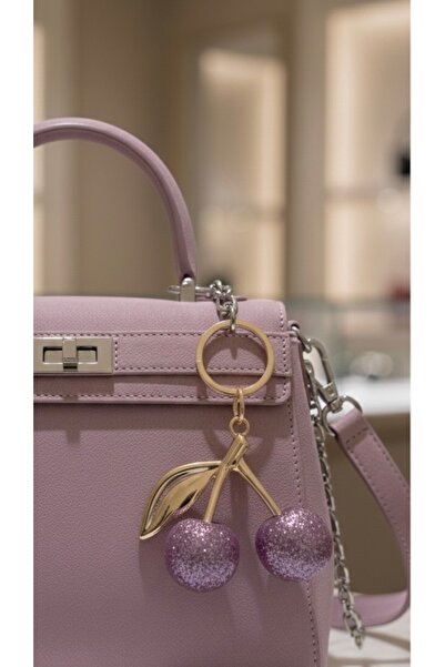 Case collection Red Cherry Bag Charm Keychain Accessory Silvery Shimmering Cherry Ornament