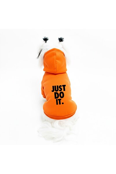 Kedi & Köpek Kıyafeti Sweatshirt - Just Do It Baskılı Turuncu Sweatshirt