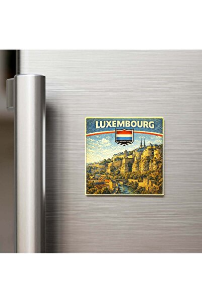 iBerk Retro Lüksemburg Lüksemburg Şehri Temalı Vintage Baskılı Buzdolap Magne...