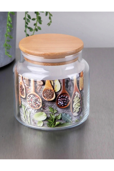 ŞAKİLATA CONCEPT وعاء تخزين زجاجي مفرغ الهواء سعة 500 مل مع غطاء خشبي