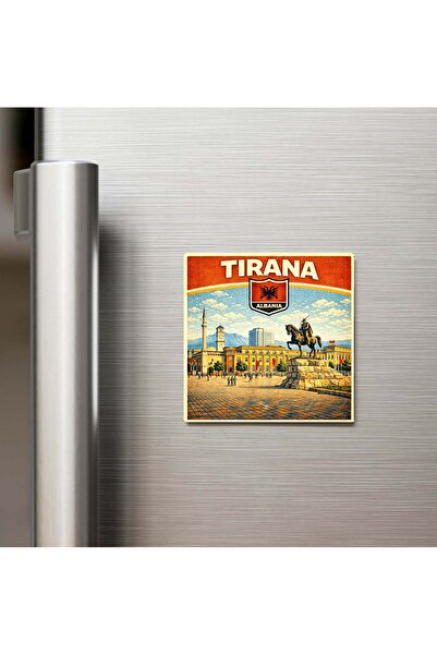 iBerk Retro Arnavutluk Tiran Şehri Temalı Vintage Baskılı Buzdolap Magneti Ka...