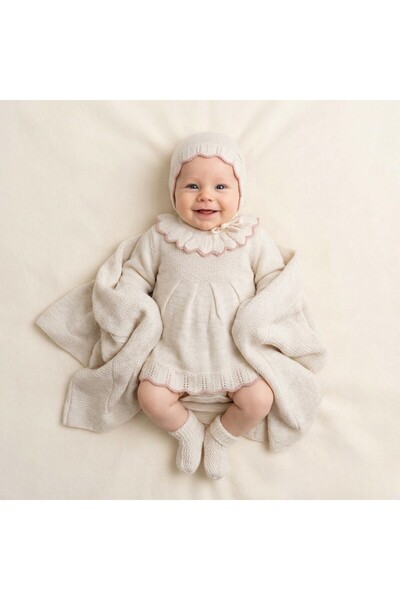 Baby shine طقم استقبال شتوي ملكي تركي فاخر-100% من التريكو الفاخر - فستان فيك...