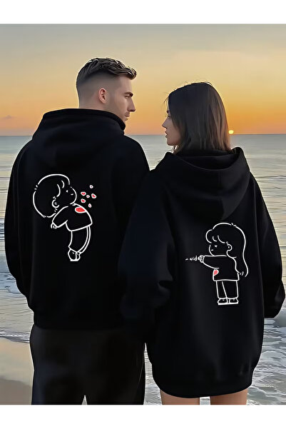 NEVERMIND Dear Couple Matching Hoodie Set of 2–Unisex Oversized Hooded Hoodie, Cute Figure Printed , 3 Thread