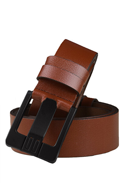 Rizz up Tan 100% Genuine Leather Men's Belt Black Buckle Thick Tongue Adjustable Domestic Production 2502655
