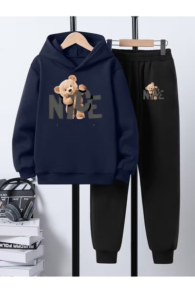 PAVRO Tracksuit Set Sweatshirt Jogger - Oversized Fleece-Lined Nice B Printed Hooded