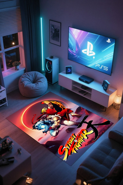 Reyhani Street Fighter 5 Kaymaz Taban Makinede Yıkanabilir Çocuk Gamıng Halıs...