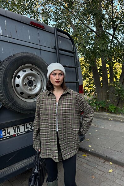 mylove Plaid Oversized Lumberjack Shirt Green