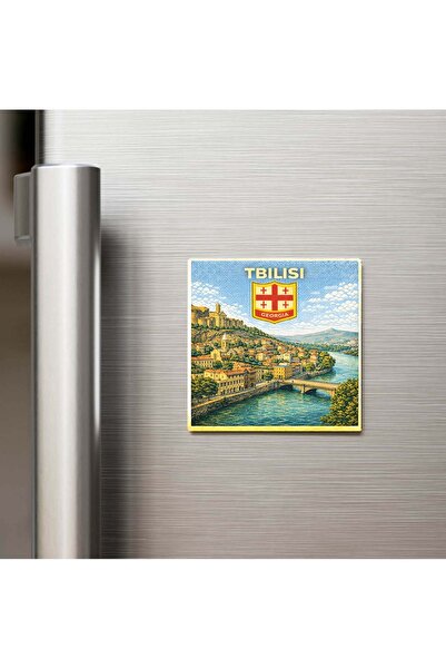 iBerk Retro Gürcistan Tiflis Şehri Temalı Vintage Baskılı Buzdolap Magneti Ka...