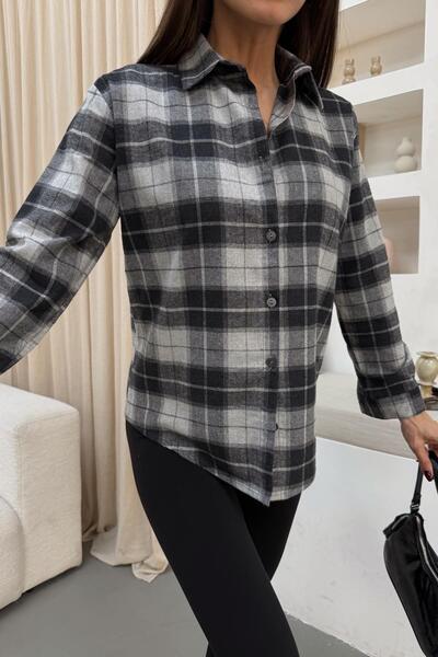 mylove Plaid Pattern Oversized Shirt Anthracite