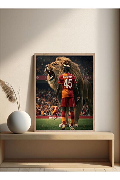 MOR TABLO Galatasaray Victor Osimhen Poster Tek Parça Ahşap Çerçeveli Tablo