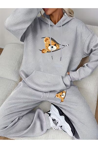 PAVRO Tracksuit Set Sweatshirt Jogger - Oversized Fleece-Lined Mixed Printed Women's Prints Hooded