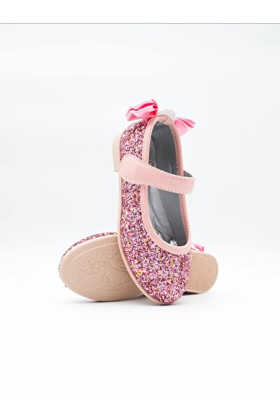pinkchıld Kız Çocuk Pembe Simli Ortopedik Kaymaz Taban Cırtlı Babet Ayakkabı