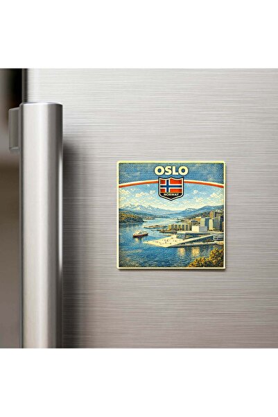 iBerk Retro Norveç Oslo Şehri Temalı Vintage Baskılı Buzdolap Magneti Kare – ...