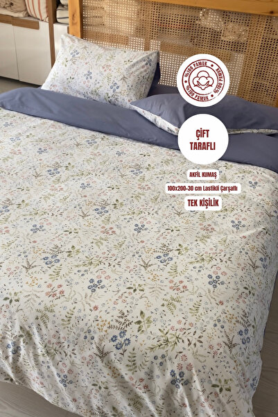 sutra 100% Cotton Single Duvet Cover Set with Double-Sided Elastic Sheets