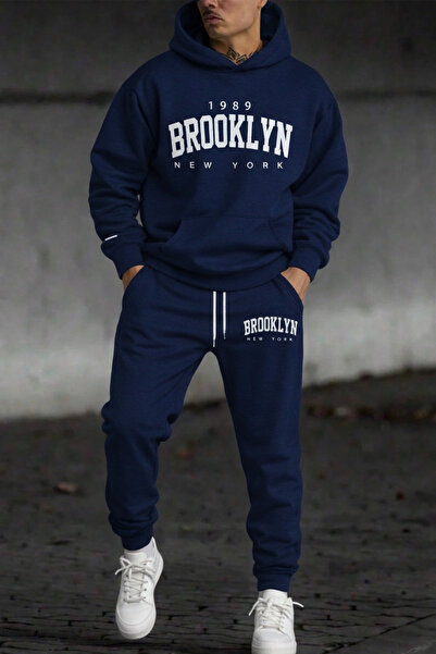 PAVRO Tracksuit Set Sweatshirt Jogger - Oversized Fleece-Lined Mixed Brokllyn Color Hooded