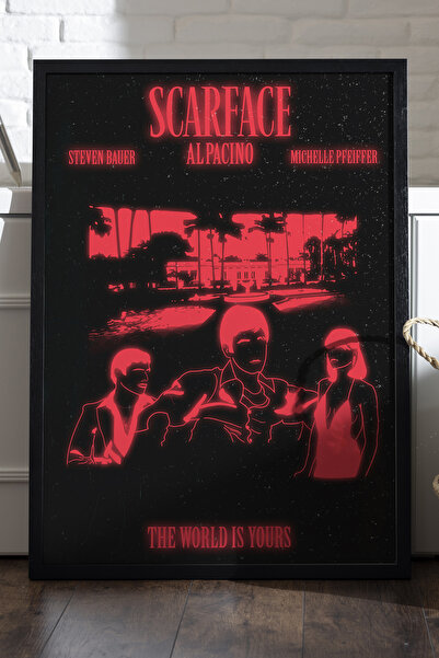 Duvarda Poster Scarface cu ramă din lemn negru, pictură murală cu tematică de...